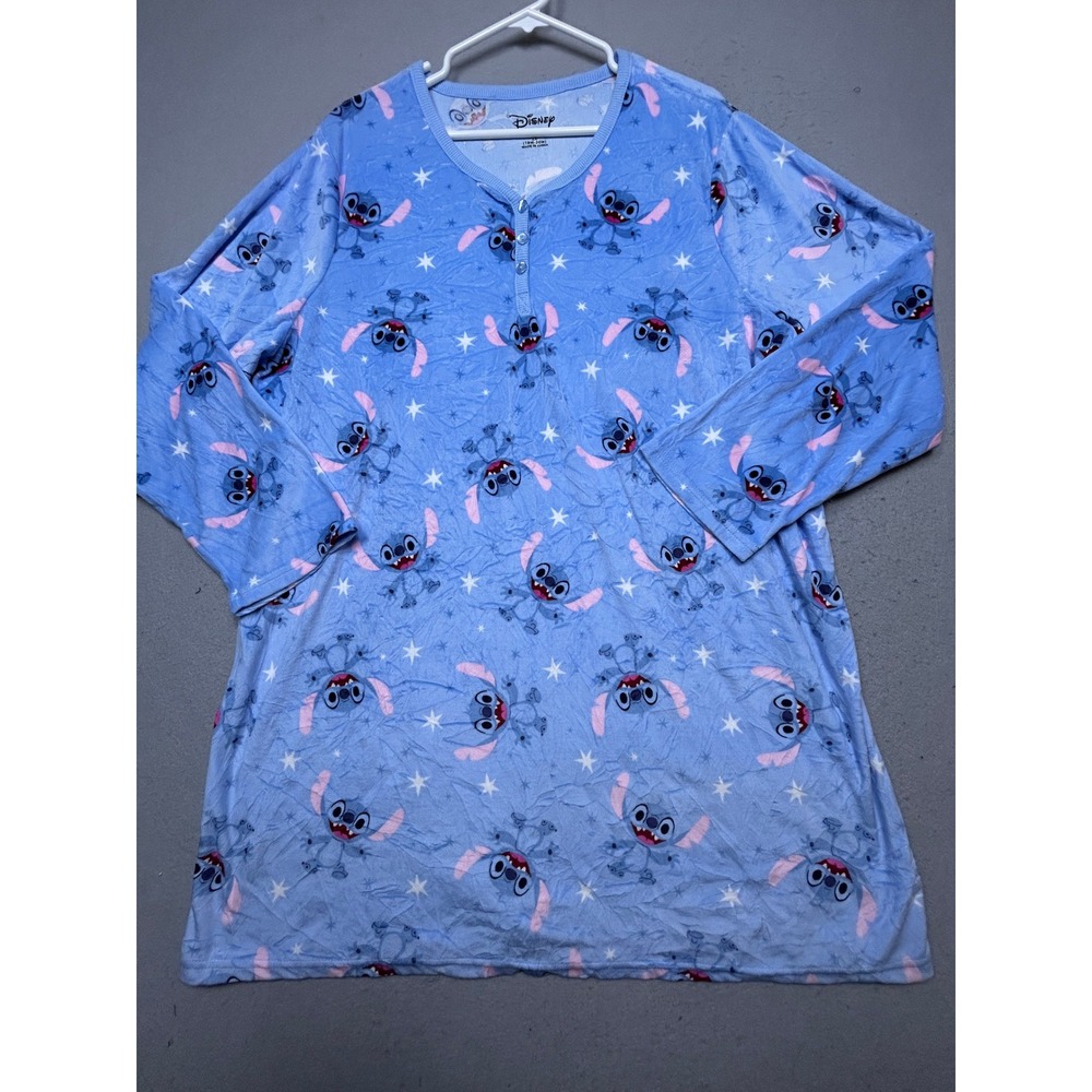 Disney Nightgown Fleece Lilo & Stitch Blue 2X 18W-20W Womens